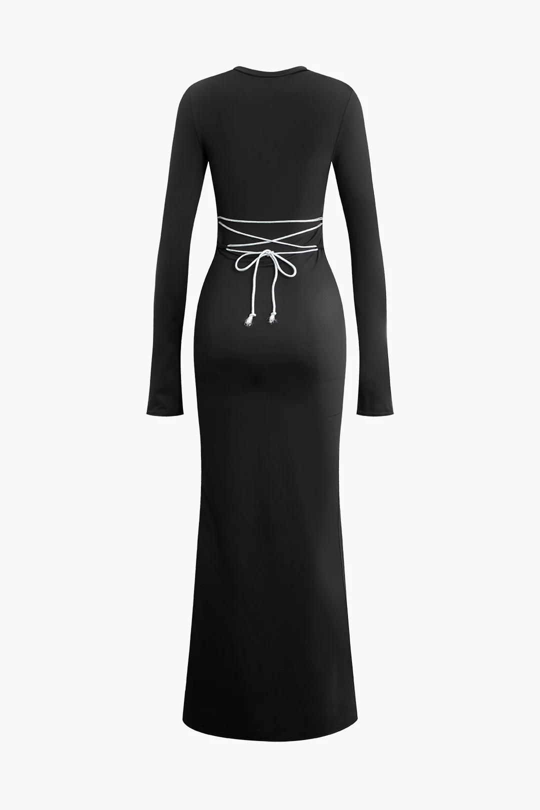 Round Neck Tie Up Long Sleeve Midi Dress - Weenar