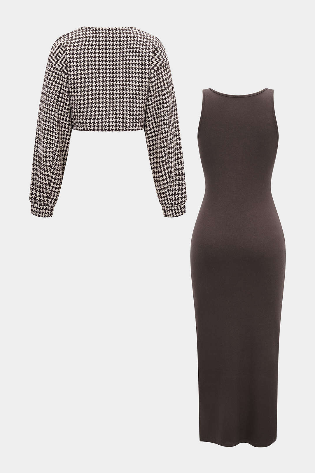Asymmetrical Long Sleeve Top And Sleeveless Bodycon Dress Set - Weenar