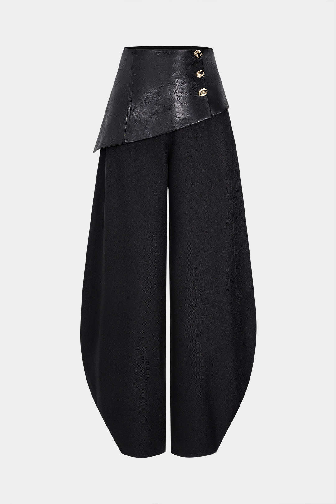 Faux Leather Metallic Asymmetrical Patchwork Trousers - Weenar