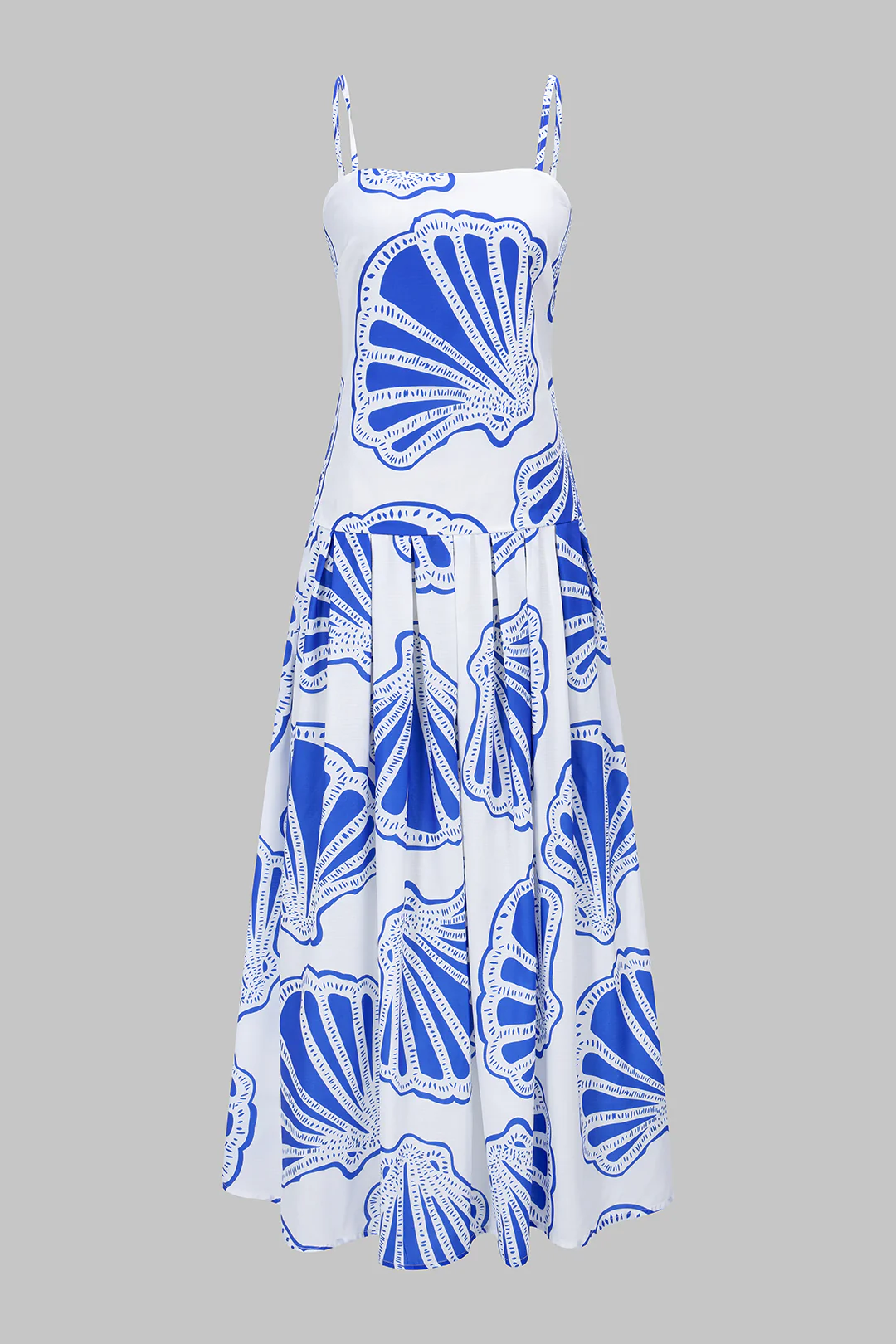 Shell Print Pleated Sleeveless Maxi Dress - Weenar