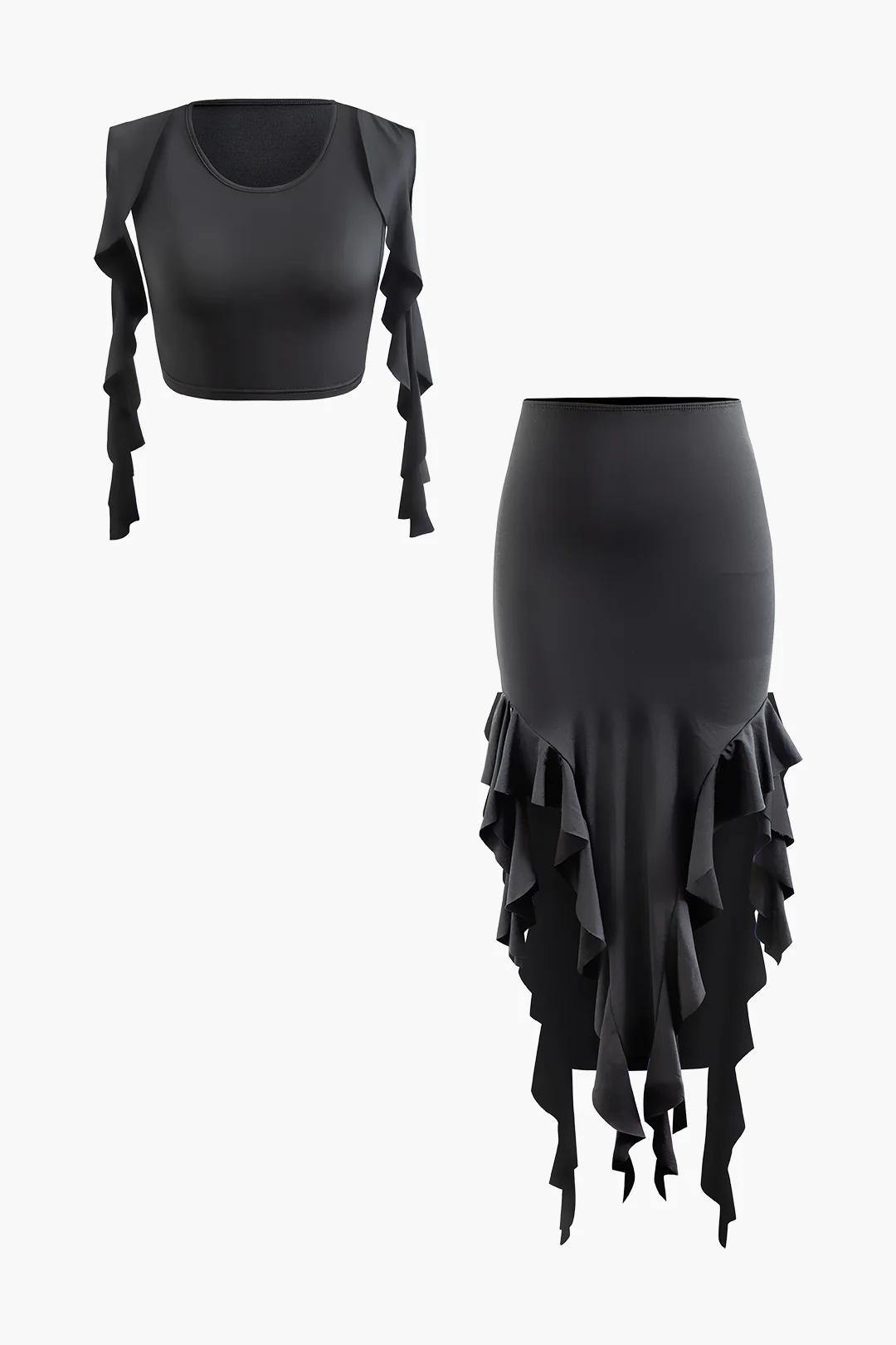 Solid Scallop Edge Sleeveless Top And Side Half Split Skirt Set - Weenar