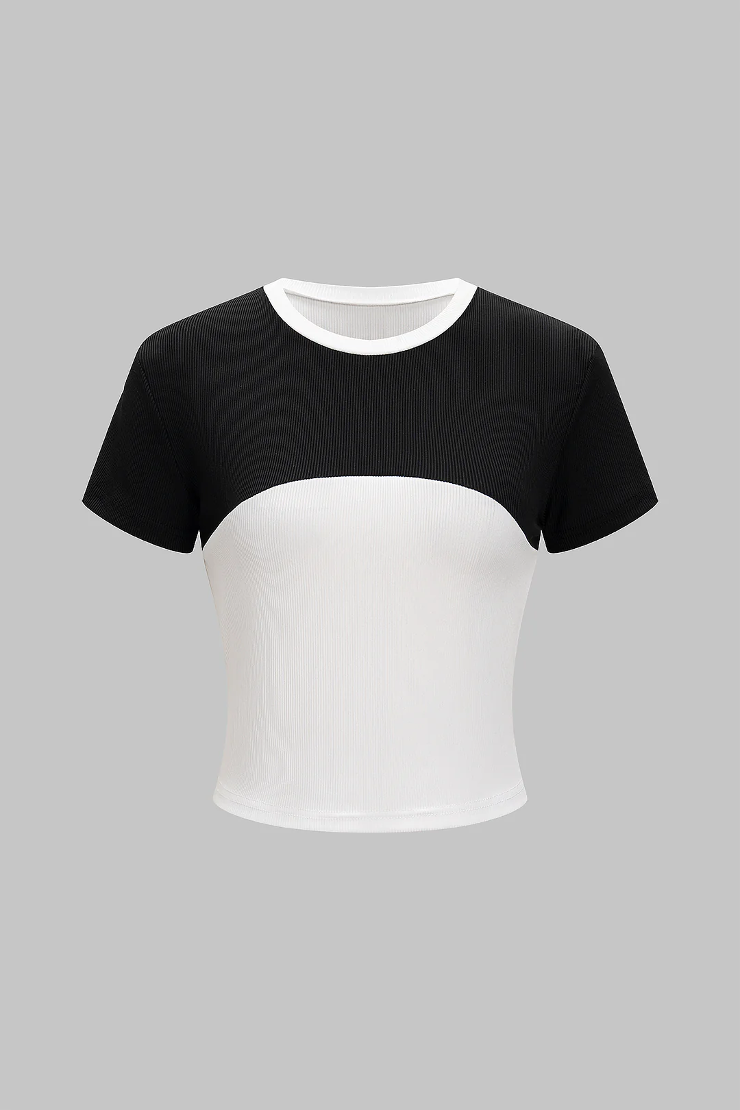Contrast Round Neck Backless Short Sleeve T-Shirt - Weenar
