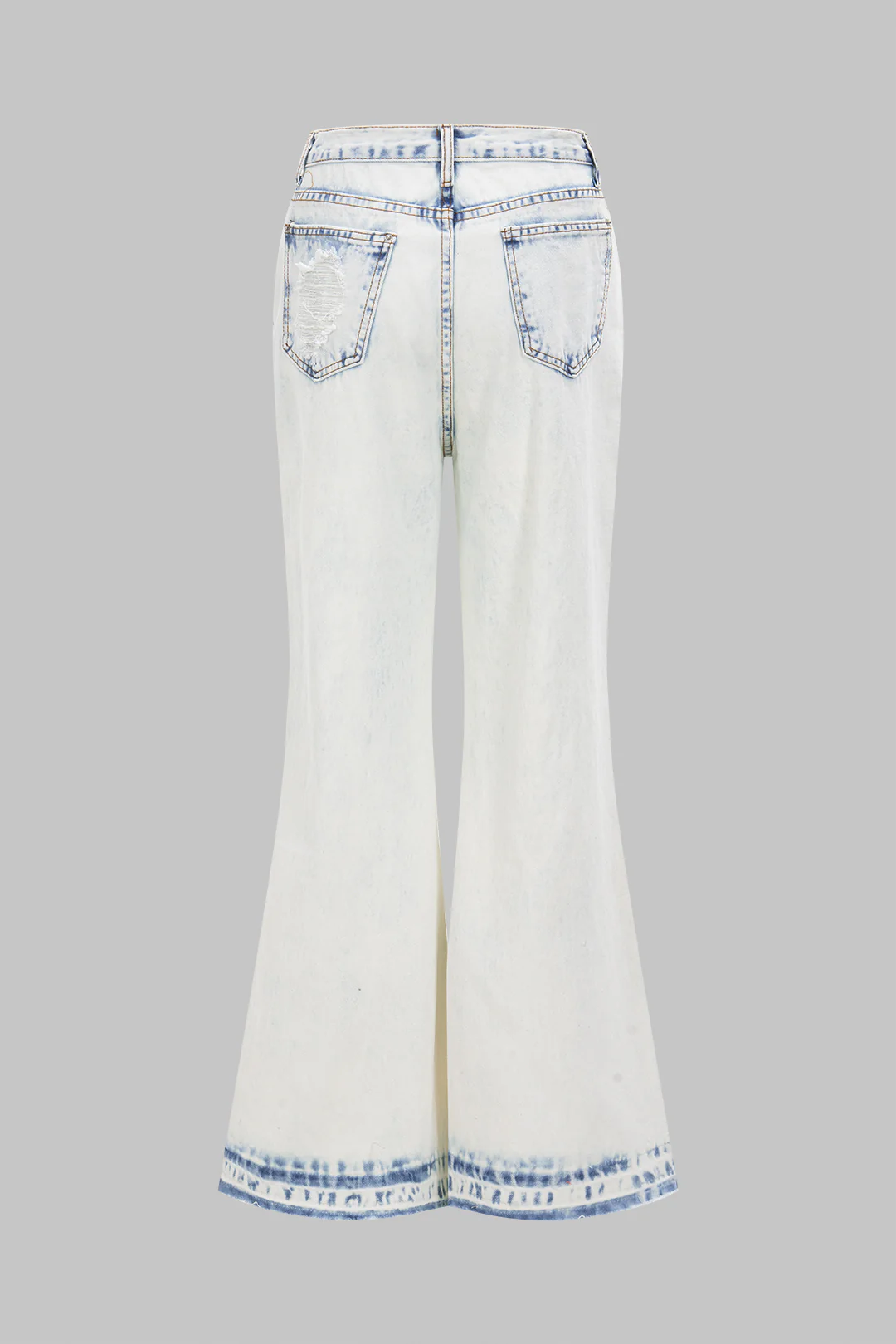 Denim Lace Cut Out Ripped Wide Leg Jeans - Weenar