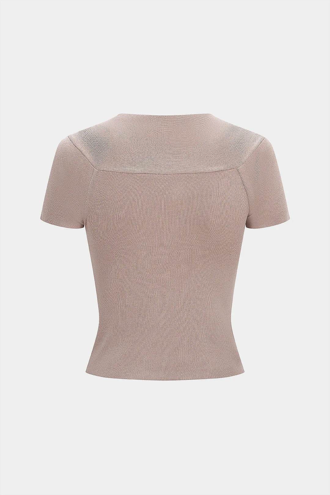 Knit V-Neck Twist Knot Ruched Short-Sleeve Top - Weenar
