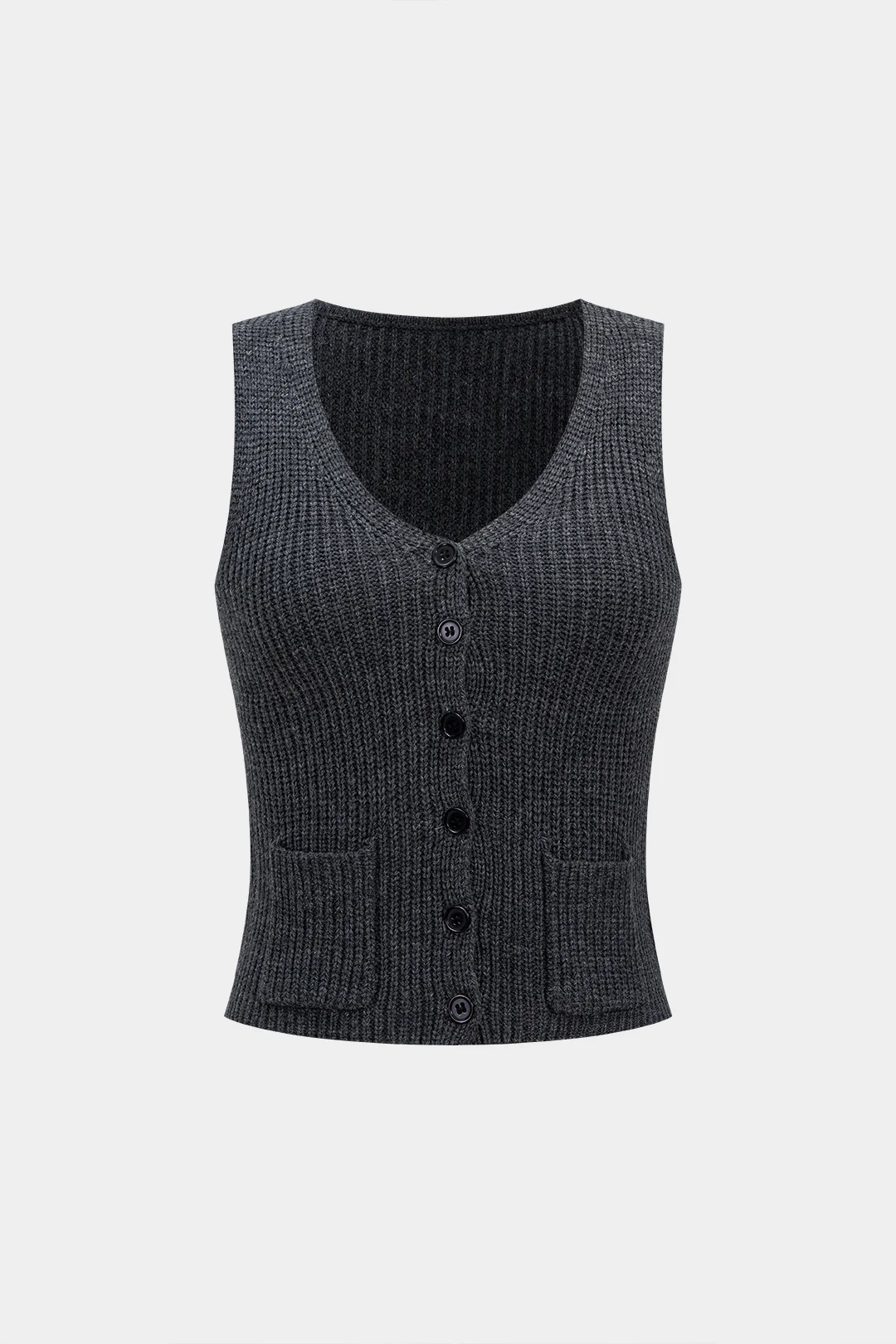 Knit V-neck Button Vest - Weenar
