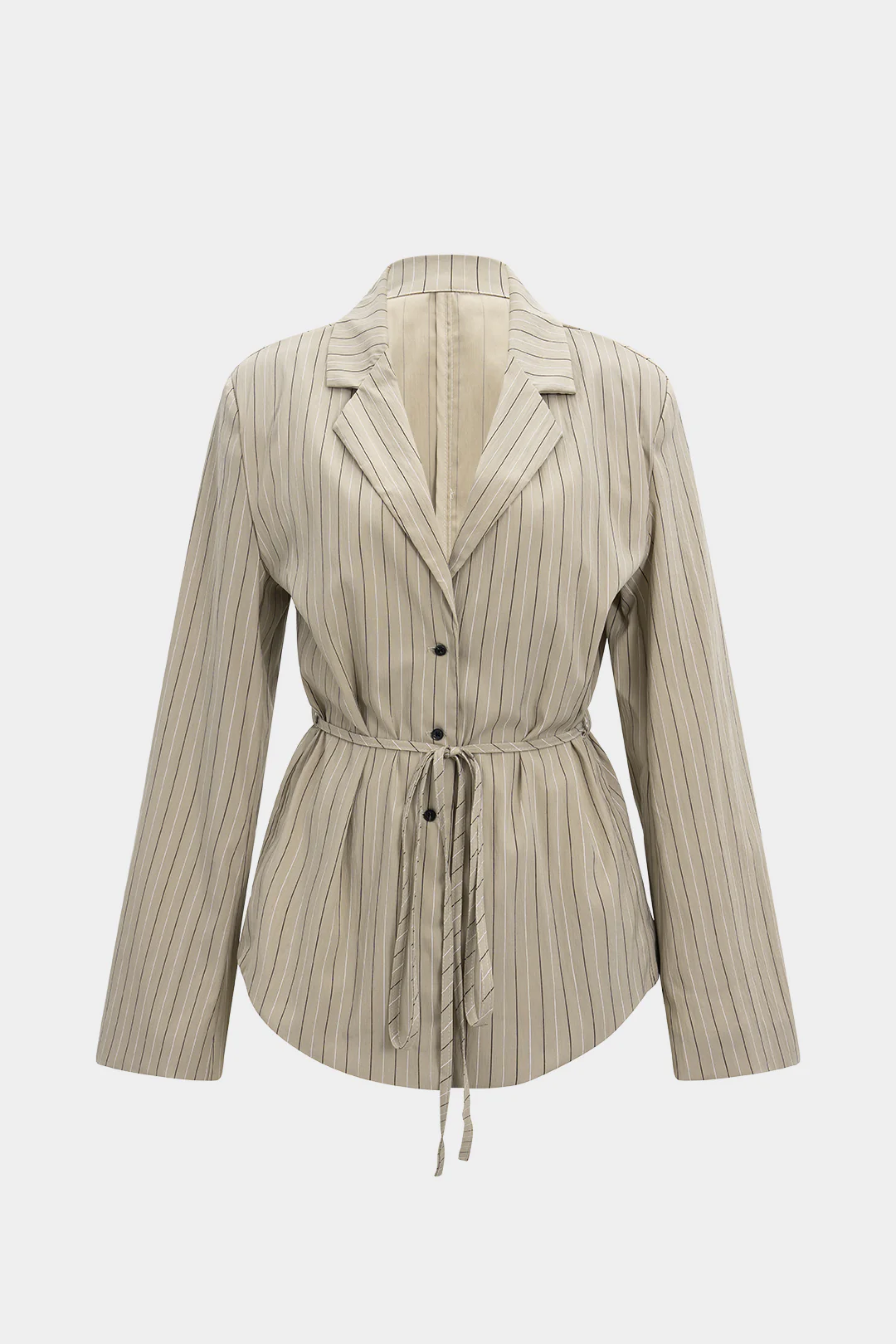 Notched Lapel Stripes Print Tie-up Lapel Blazer - Weenar
