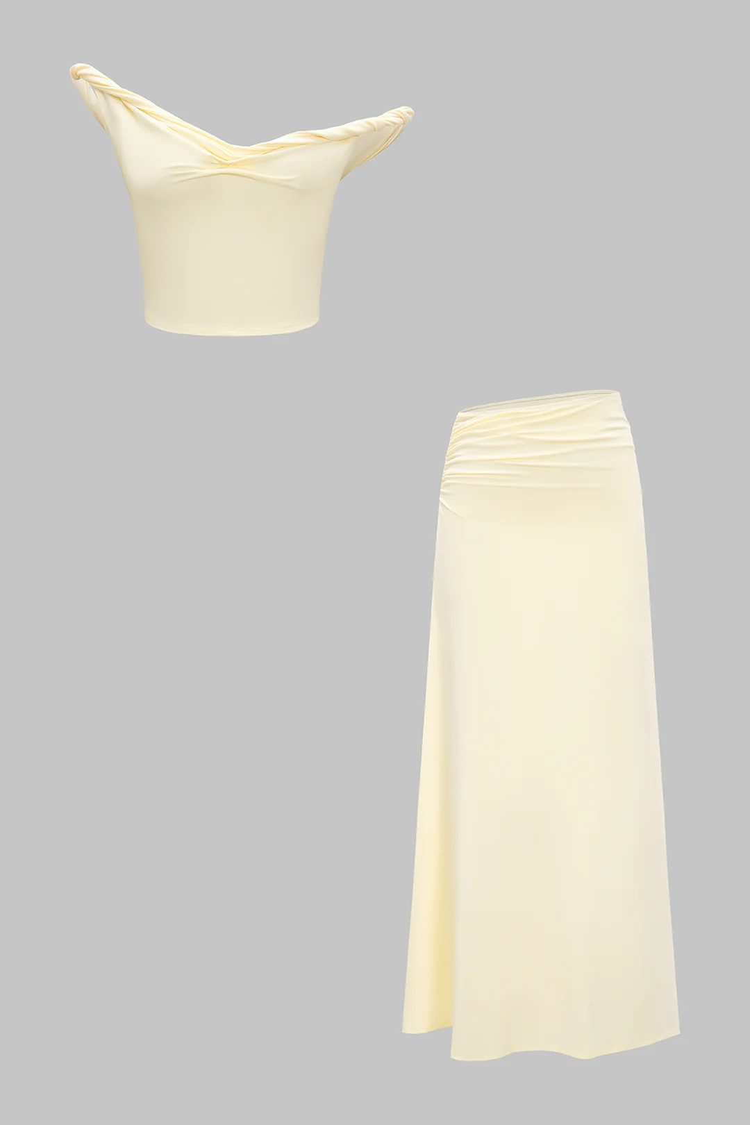 Solid Twist Knot Sleeveless Cropped Top And Ruched Skirt Set - Weenar
