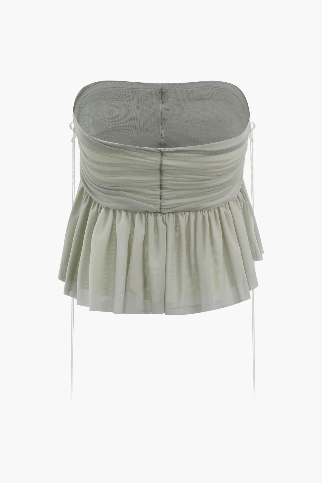 Mesh Button Bow Decor Ruched Asymmetrical Ruffle Skirt - Weenar