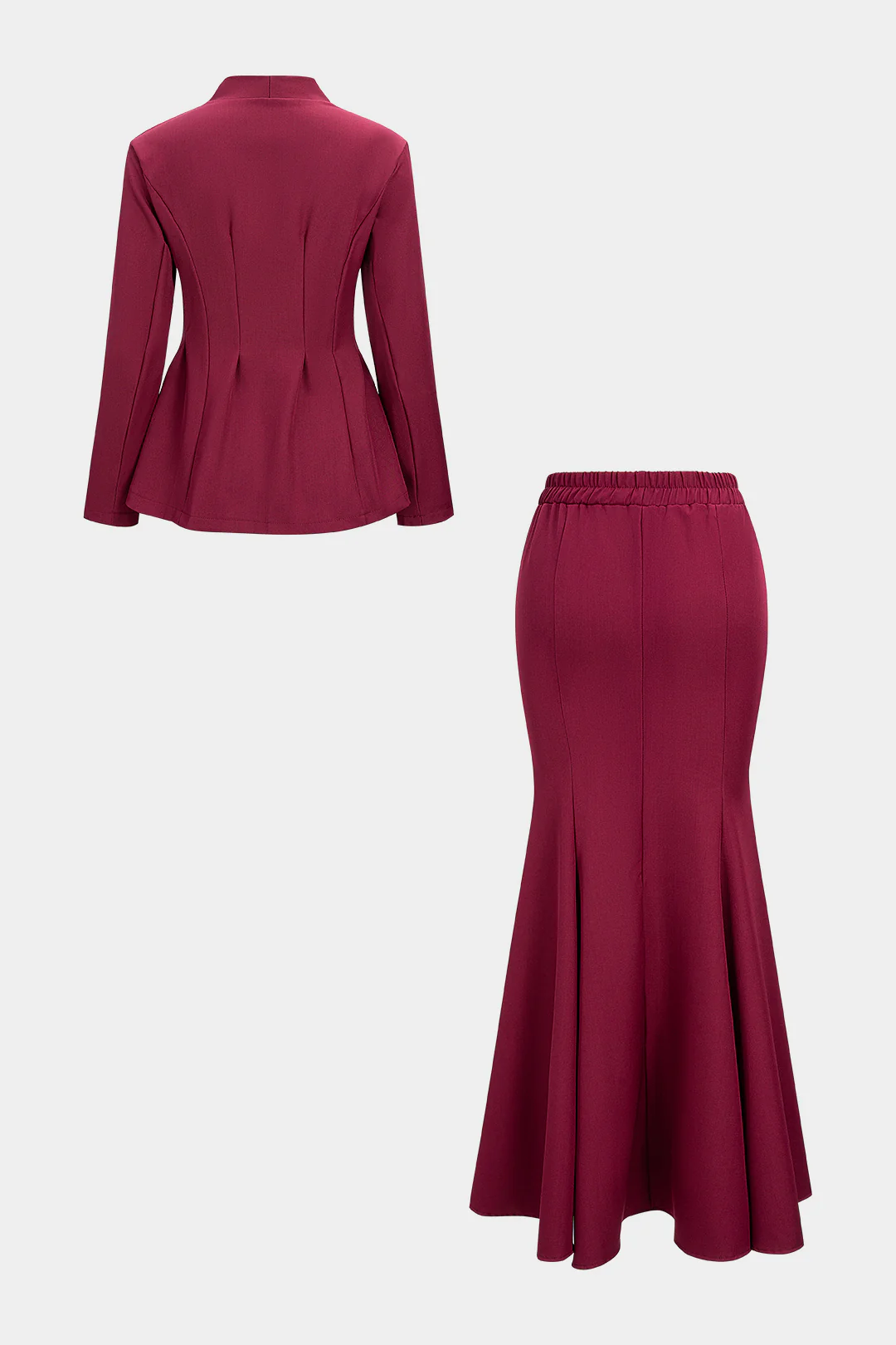 V-Neck Long-Sleeve Top And Shirred Waistband Mermaid Skirt Set - Weenar