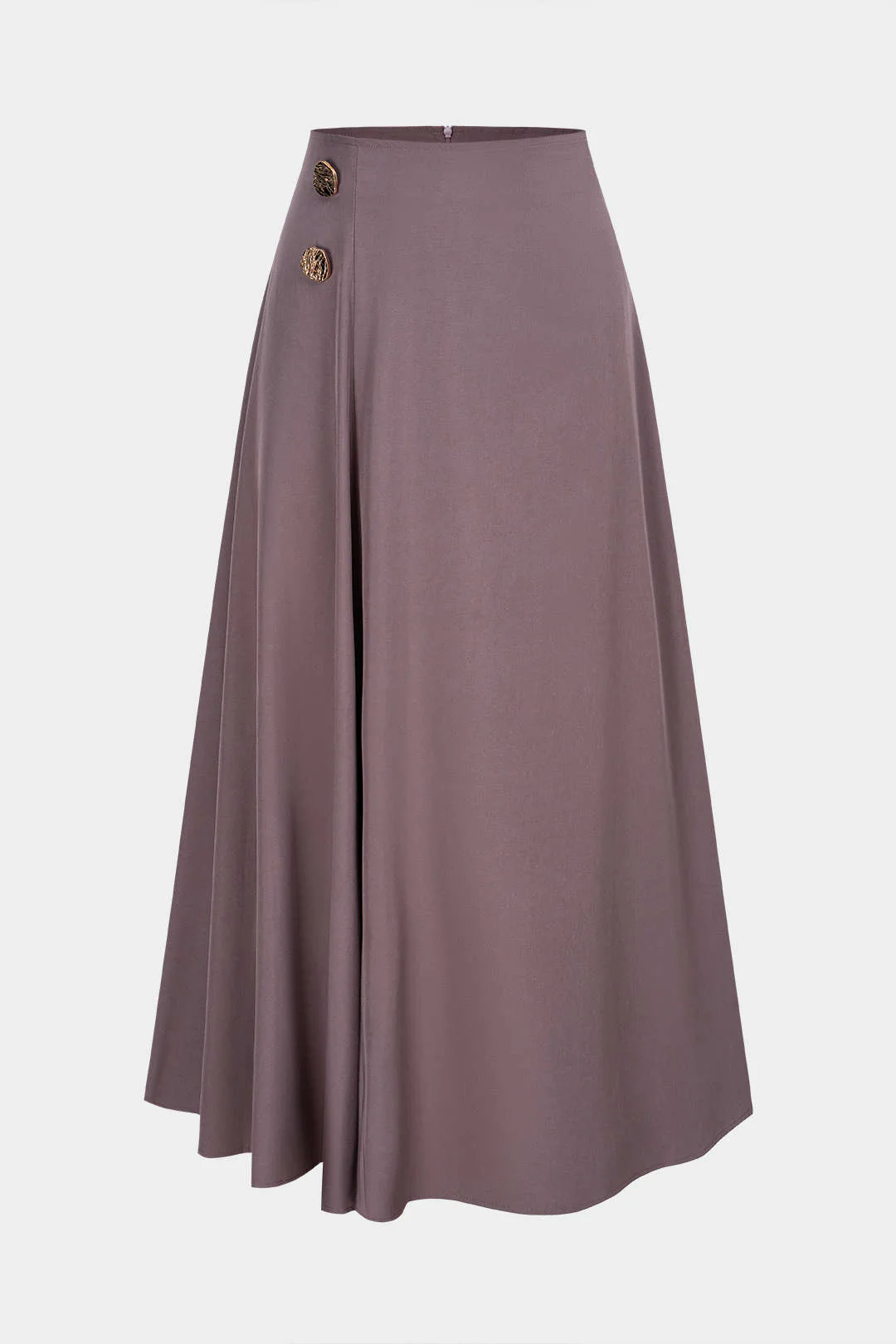 Solid Metallic Button High Waist A-Line Skirt - Weenar