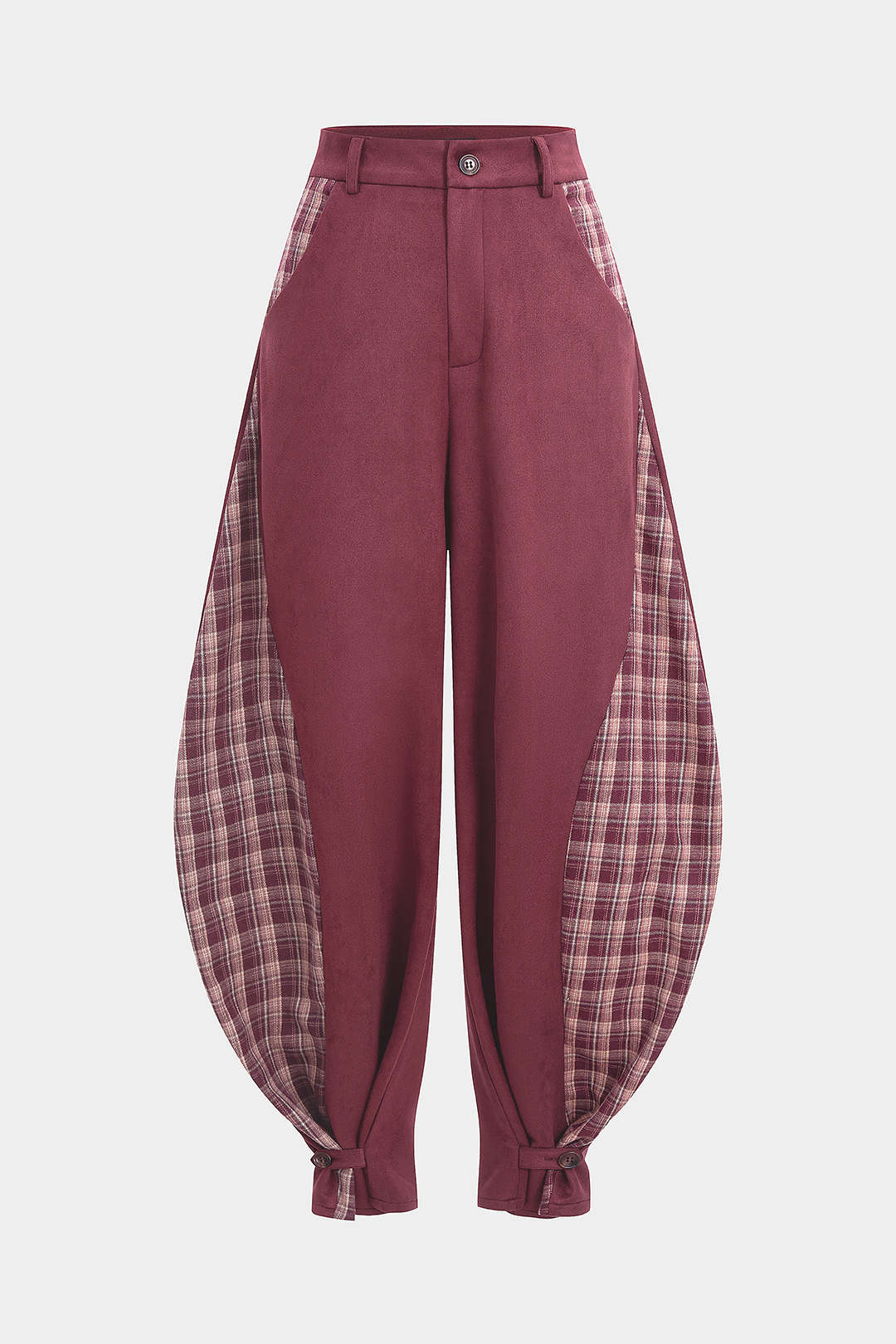 Plaid Print Suede Patchwork Pants - Weenar
