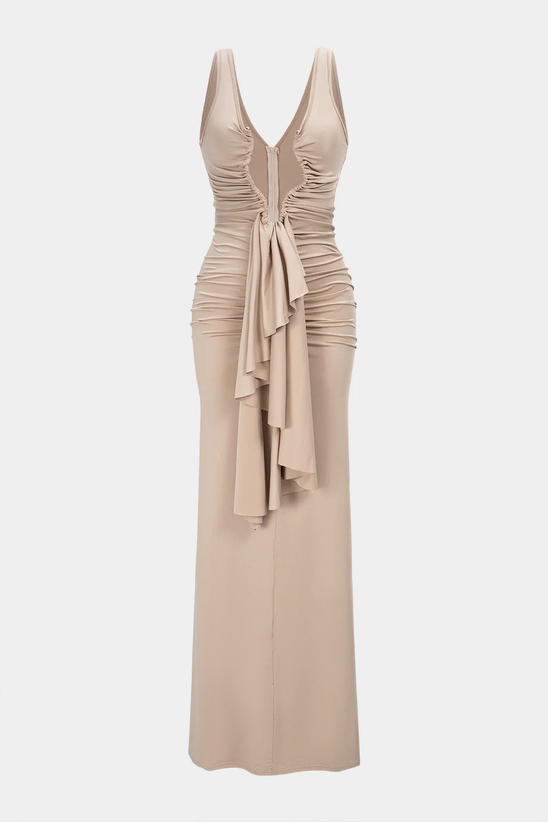 Metallic Decor Cut Out Ruched Slip Sleeveless Maxi Dress - Weenar