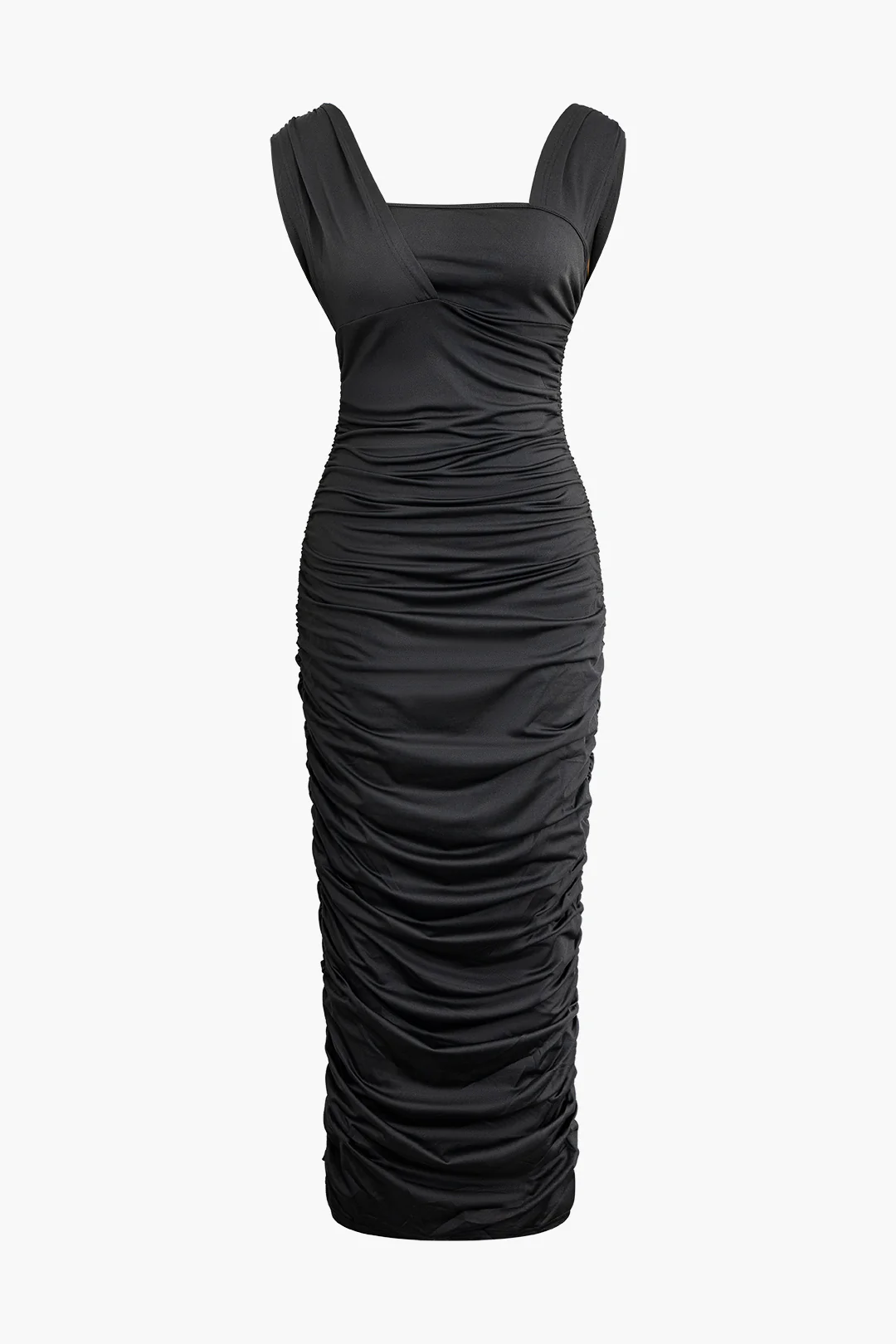 Asymmetrical Ruched Backless Sleeveless Maxi Dress - Weenar