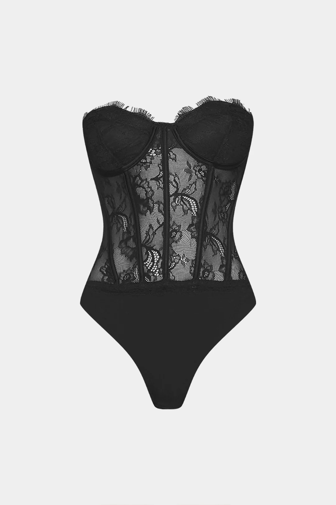 Lace Patchwork Corset Strapless Sleeveless Bodysuit - Weenar