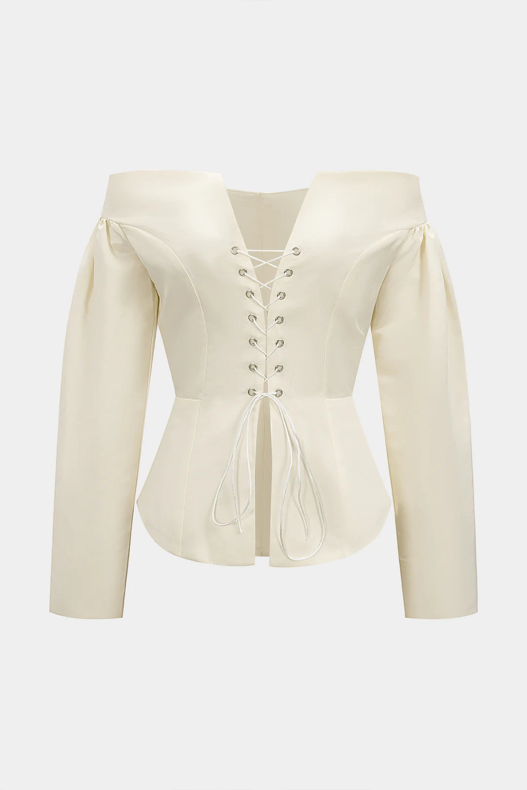 Tie-Up Off-Shoulder Satin Long-Sleeve Shirt - Weenar