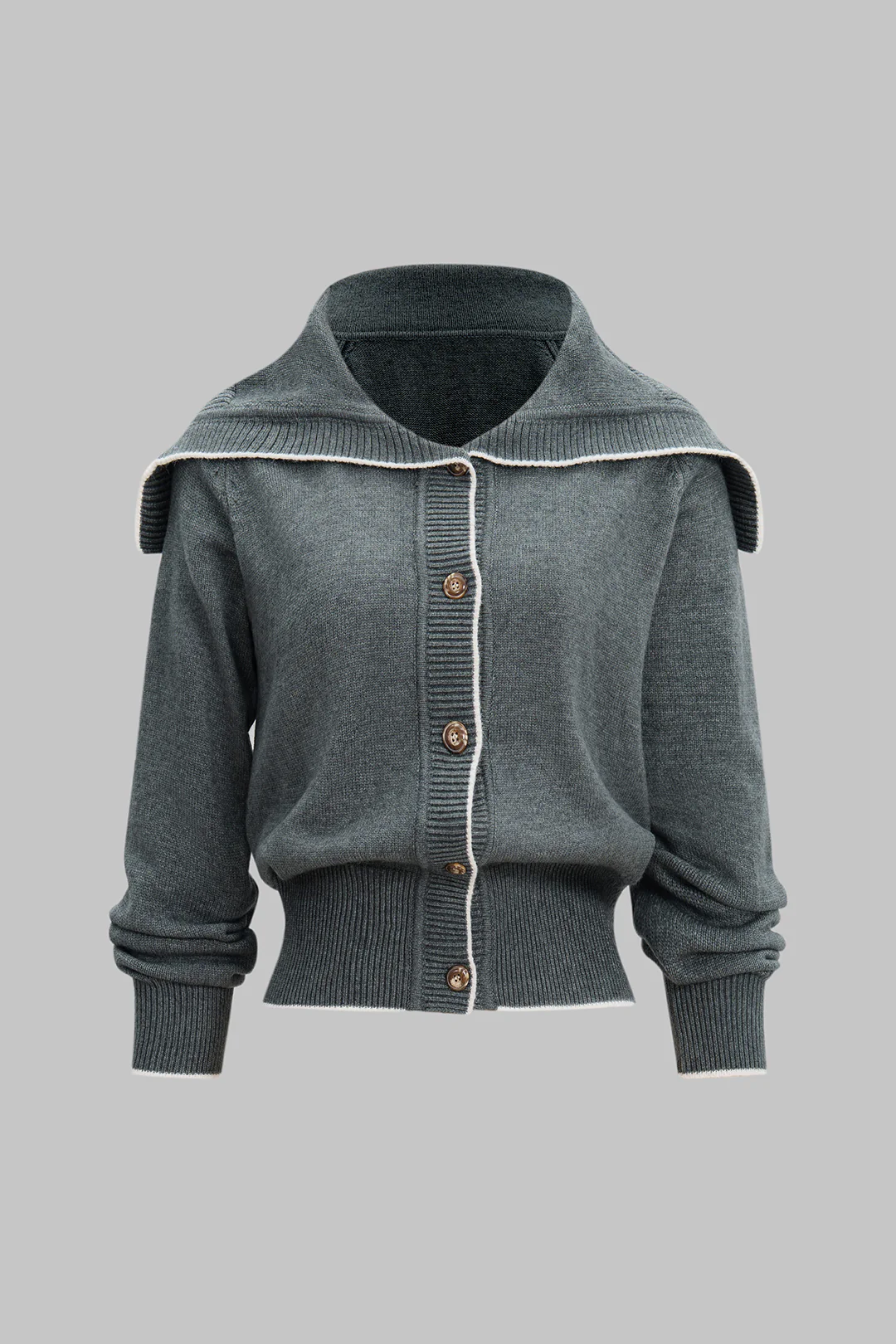 Wool Sailor Collar Button Long-Sleeve Top - Weenar