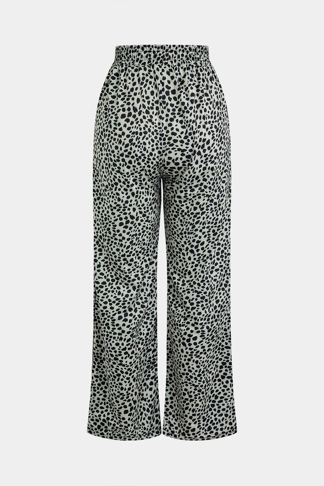 Leopard Print Ruched Drawstring Straight Leg Pants - Weenar