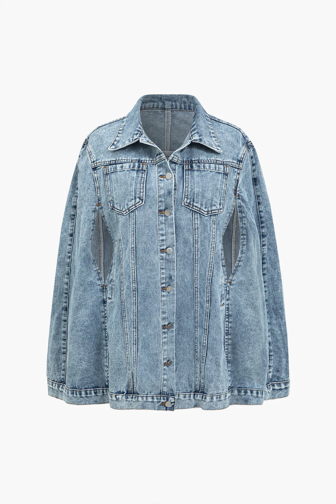 Denim Cut Out Pocket Irregular Outerwear - Weenar