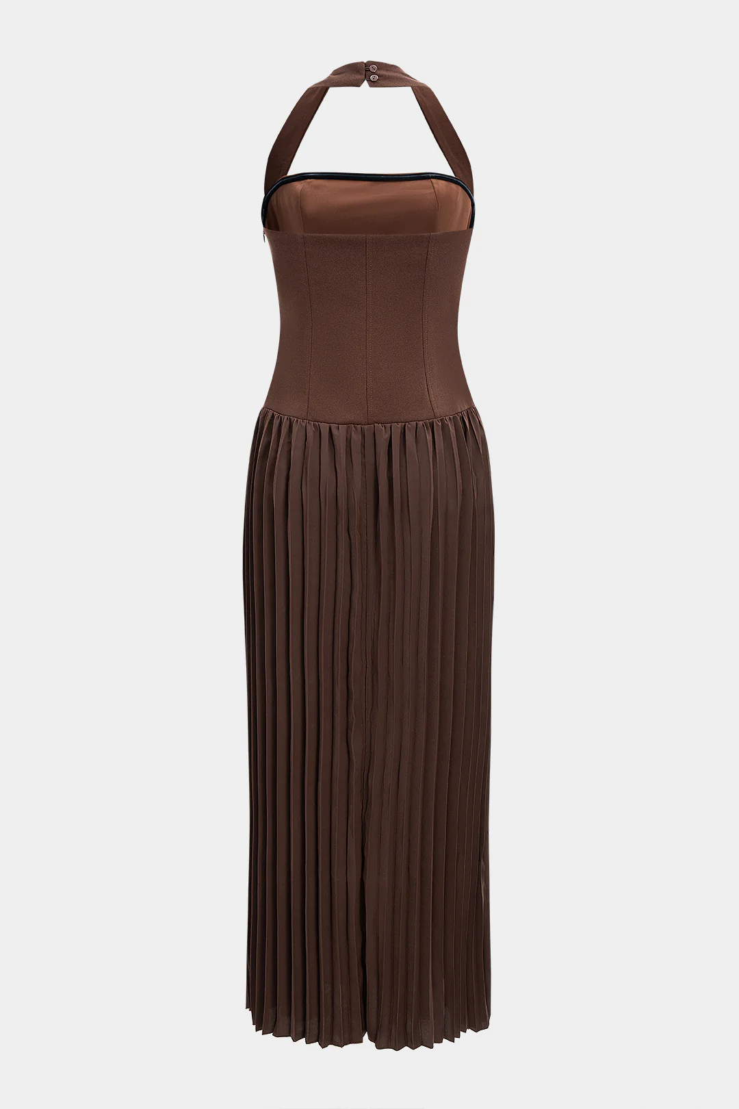 Halter Neck Pleated Sleeveless Maxi Dress - Weenar