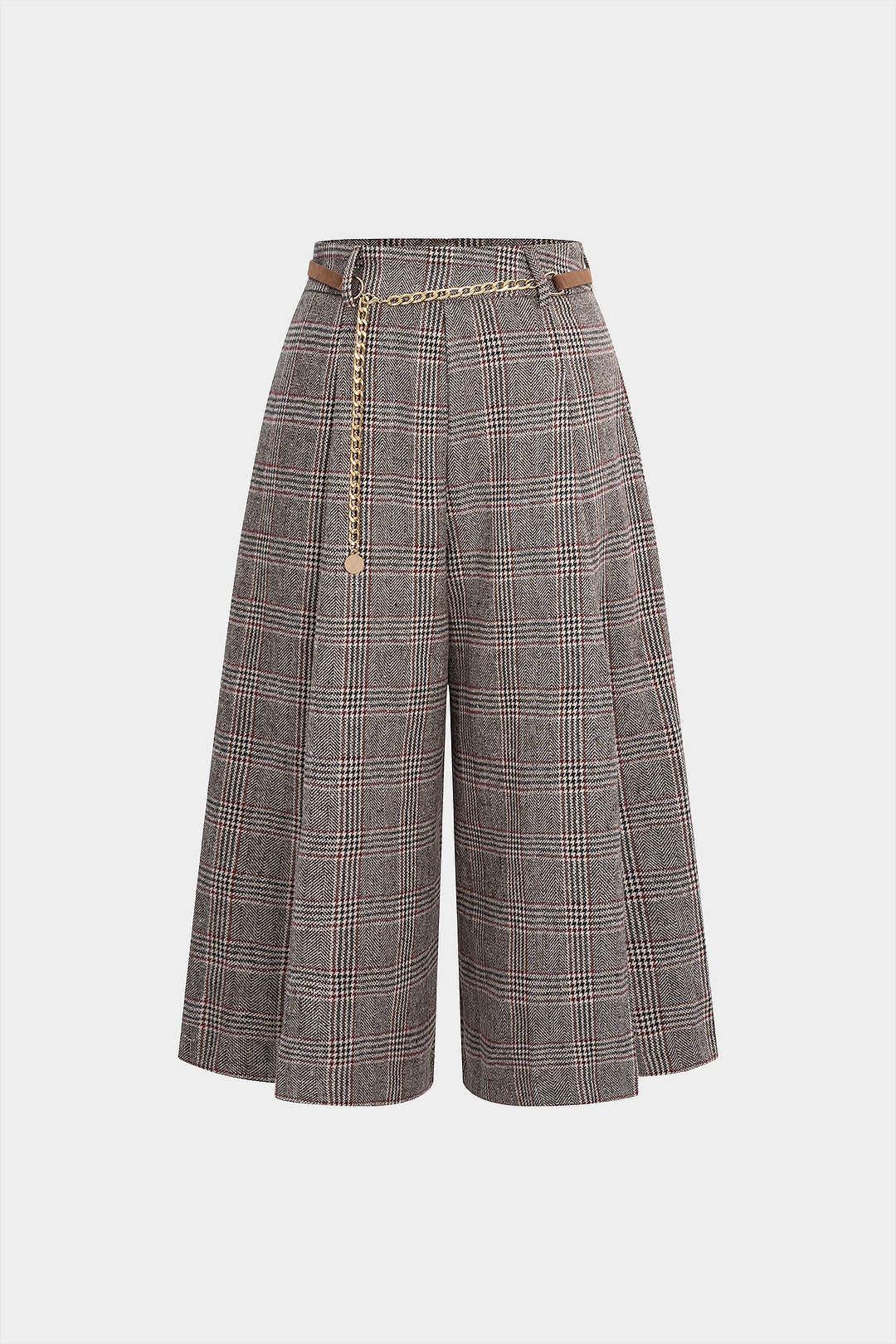 Houndstooth Print High Waist Trousers - Weenar