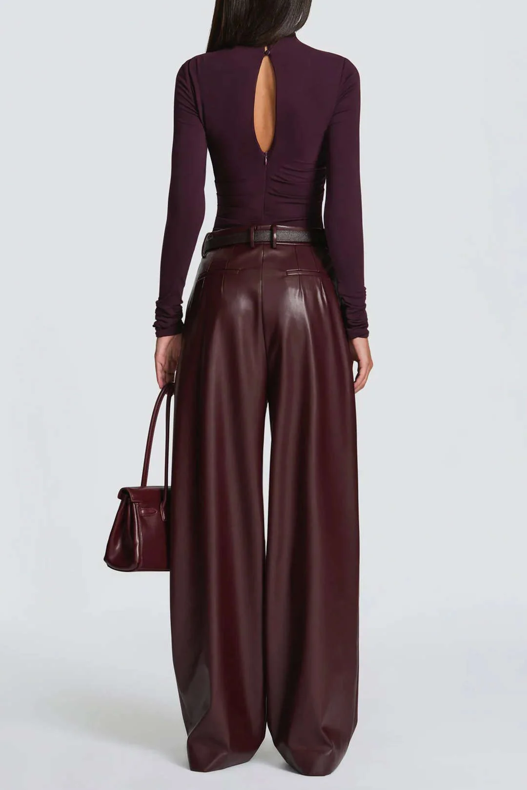 Mesh Ruched Asymmetrical Long Sleeve Bodysuit - Weenar
