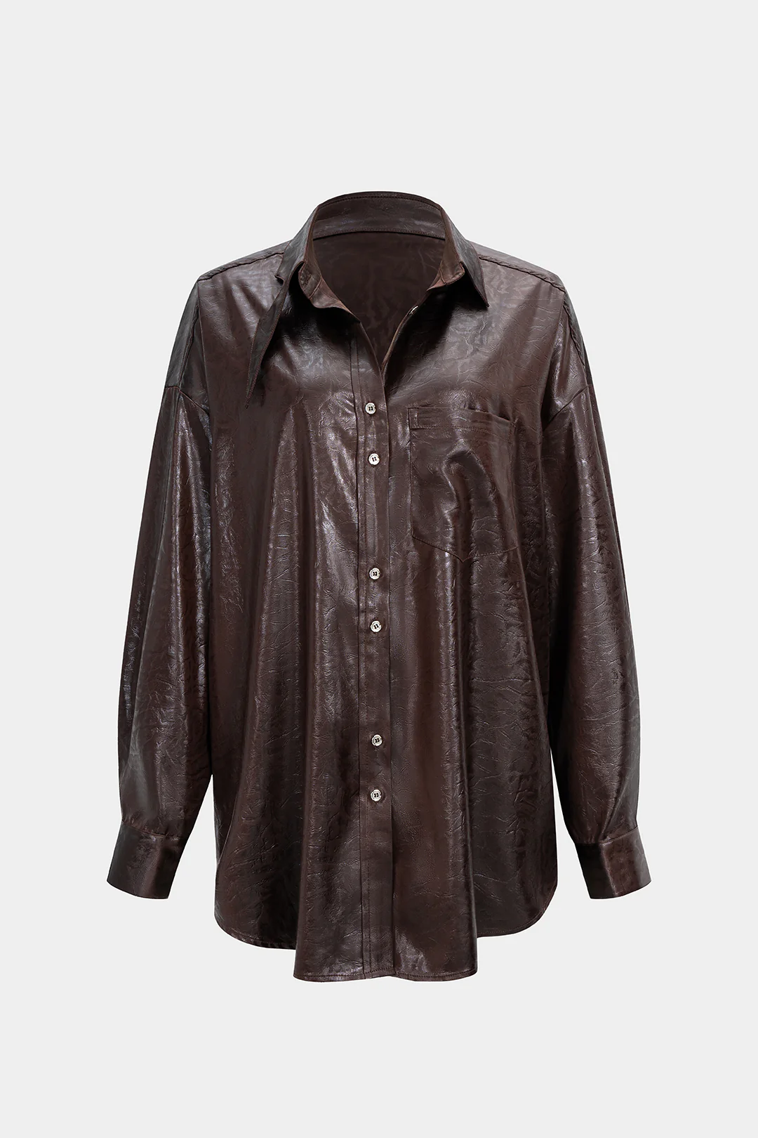 Faux Leather Button Long-Sleeve Shirt - Weenar