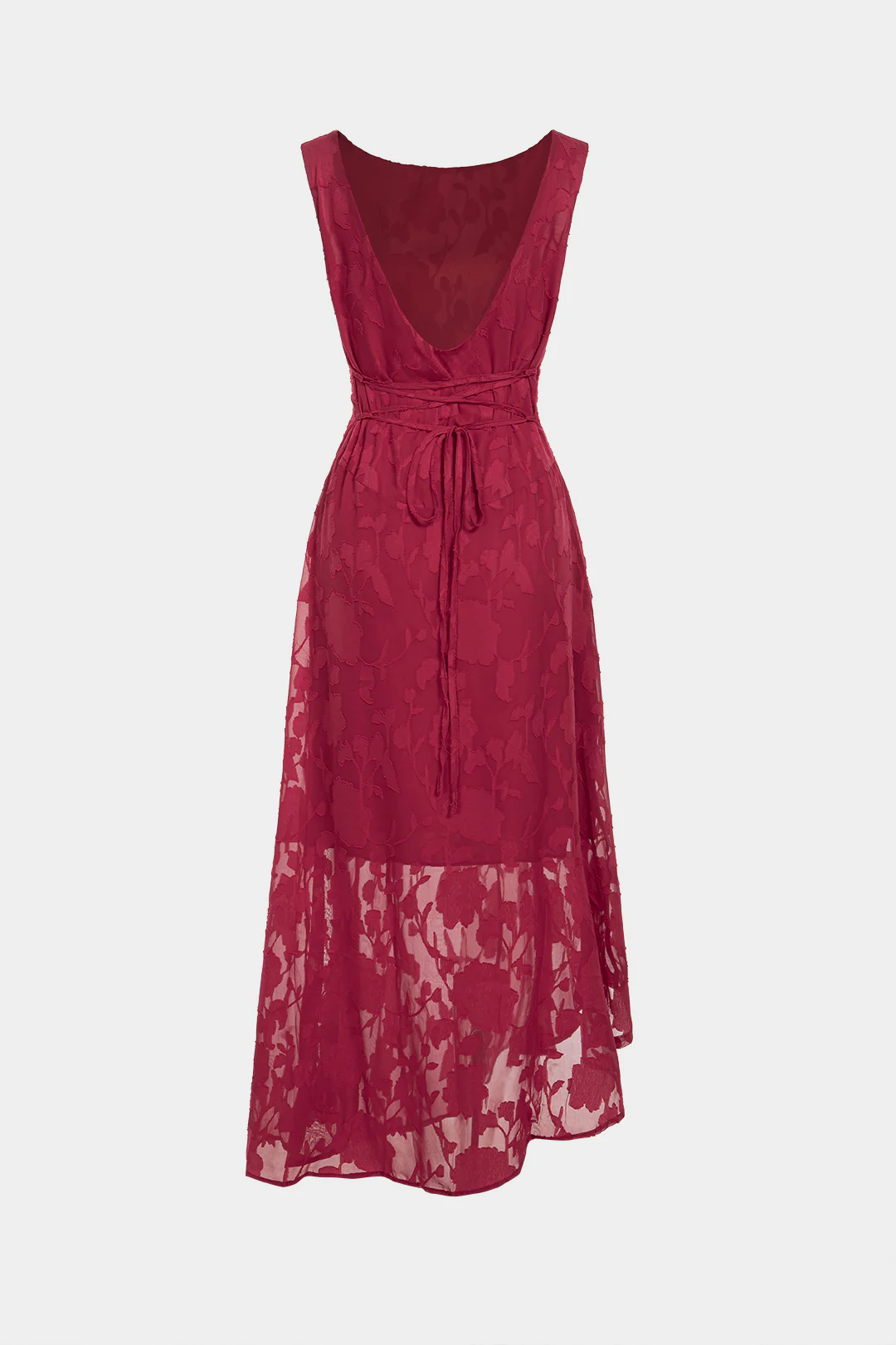 Jacquard Patchwork Lace Round Neck Backless Tie Back Sleeveless Maxi Dress - Weenar