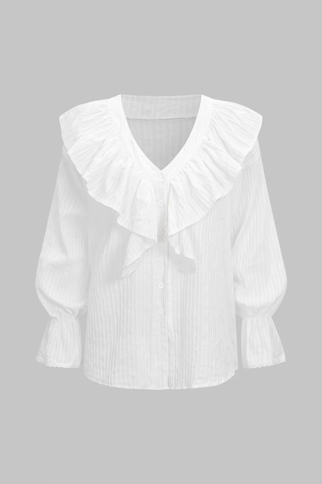 Ruffle V-Neck Long-Sleeve Shirt - Weenar