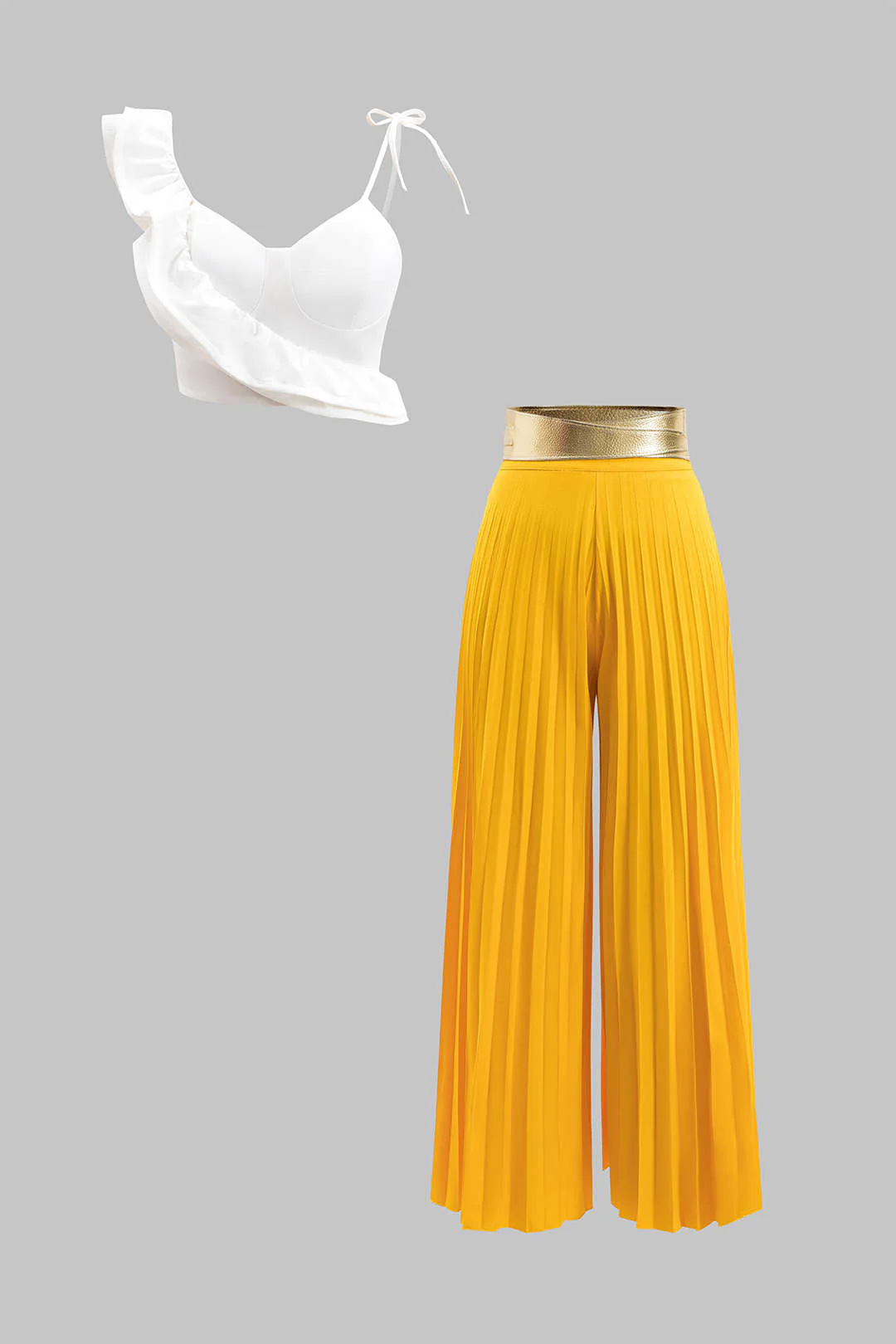 Ruffle Cami Top And Pleated Trousers Set - Weenar