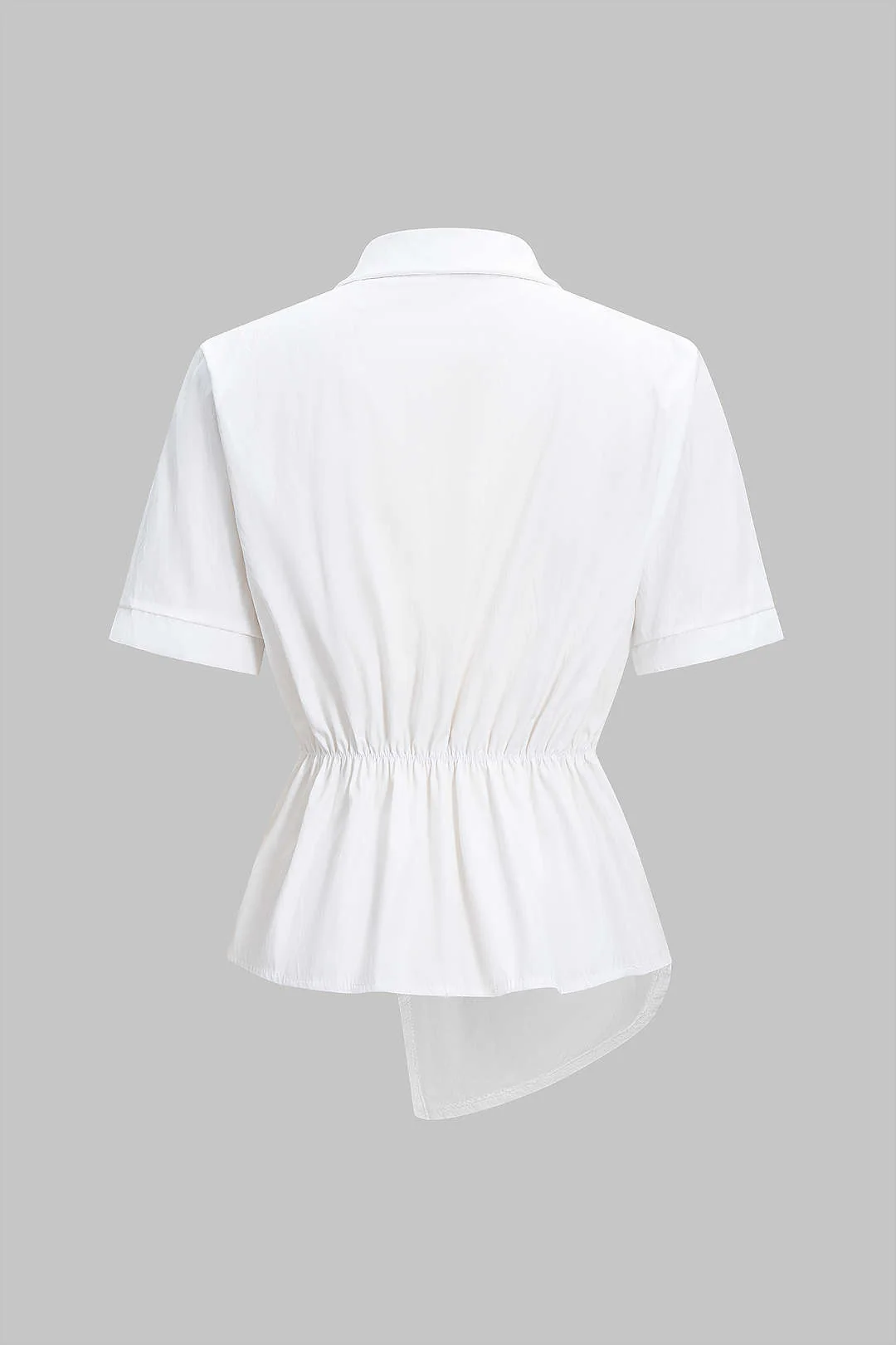 Metallic Asymmetrical Waist-Cinching Short Sleeve Shirt - Weenar