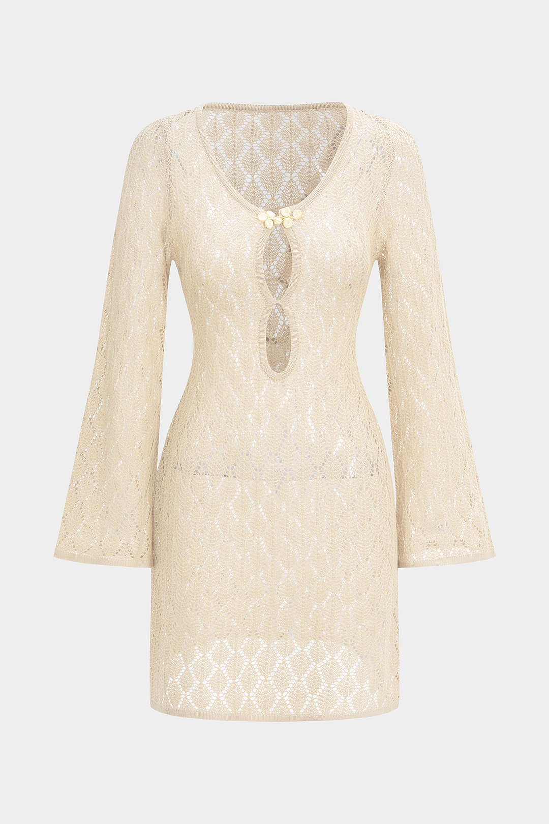 Knit Cut Out V-Neck Long Sleeve Dress - Weenar