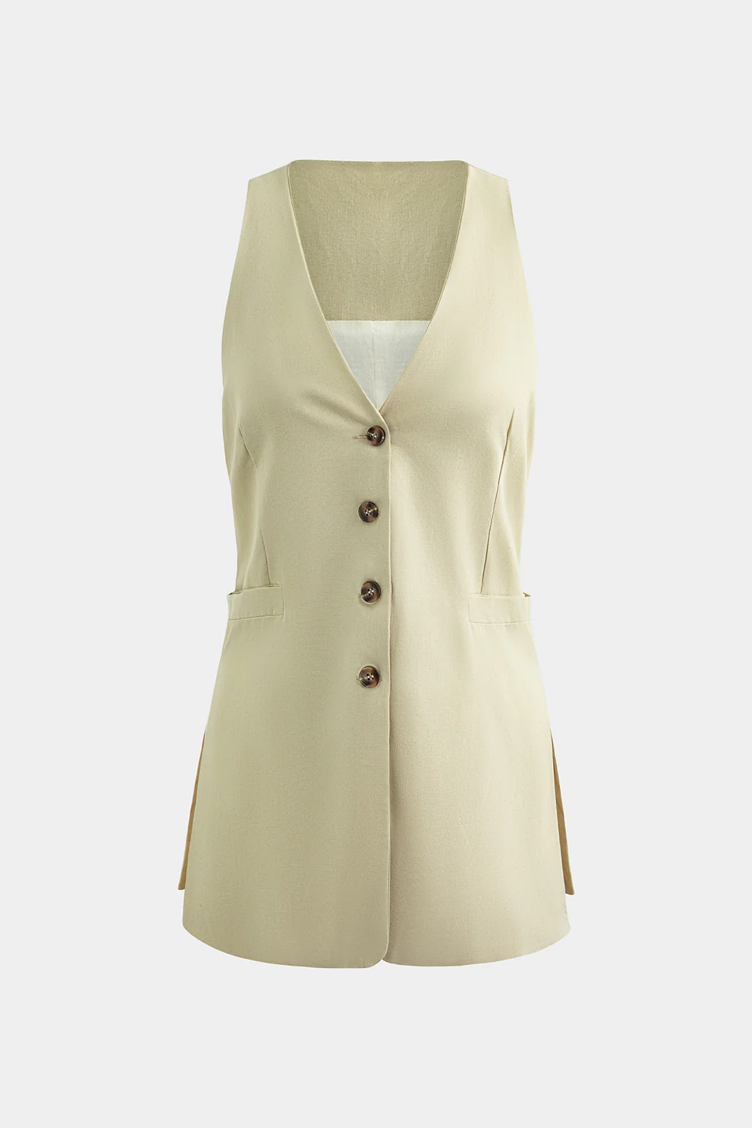 V-Neck Button Side Slit Vest - Weenar