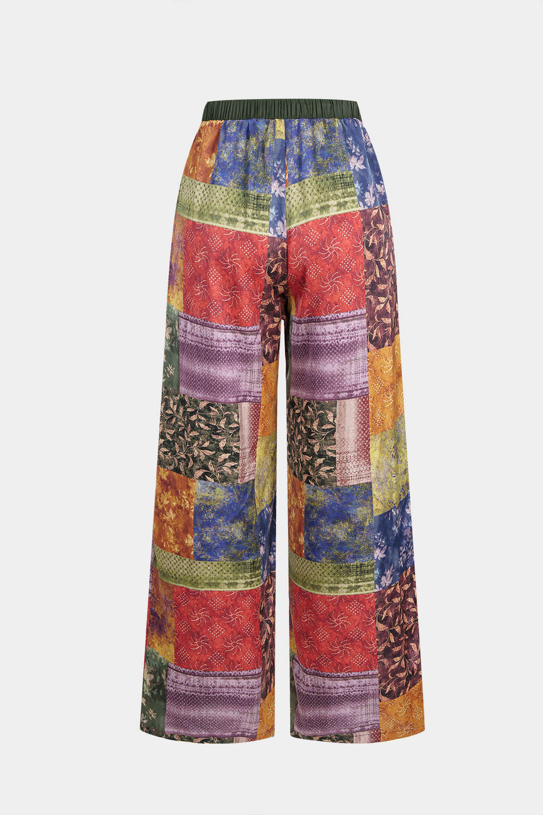 Abstract Print Satin Shirred Waistband Wide Leg Pants - Weenar