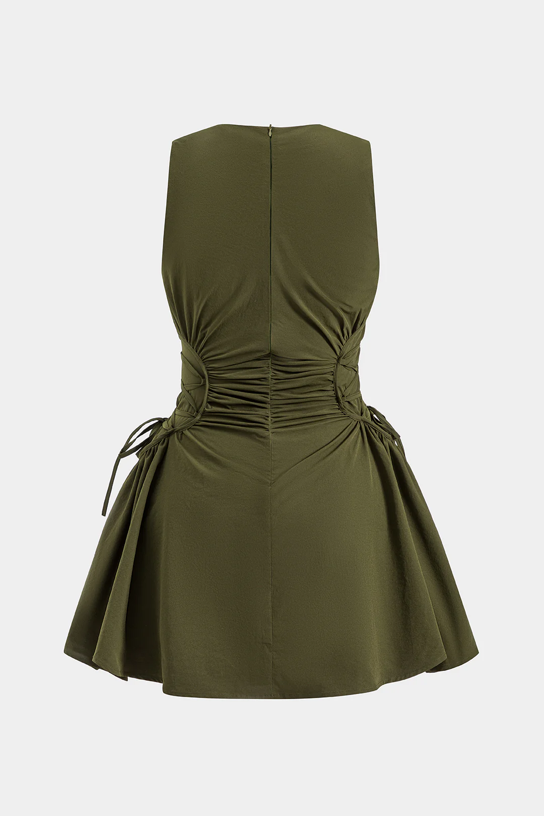 Ruched Strappy Zipper Sleeveless Mini Dress - Weenar
