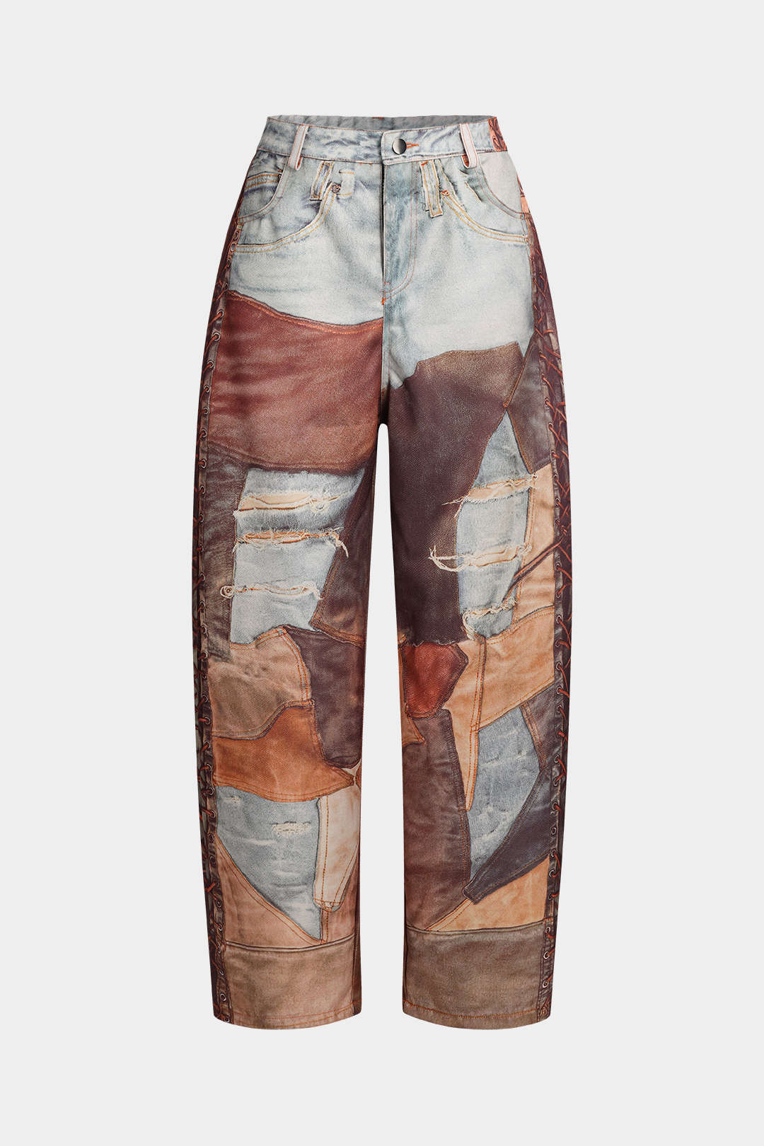 Color Block Button Wide Leg Trousers - Weenar