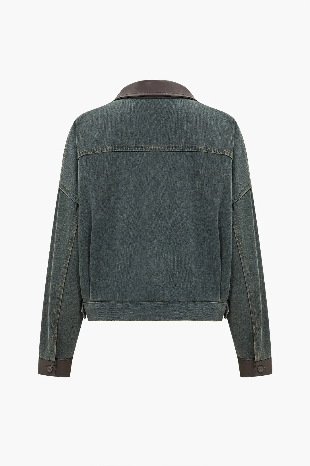 Denim Patchwork Faux Leather Pocket Outerwear - Weenar