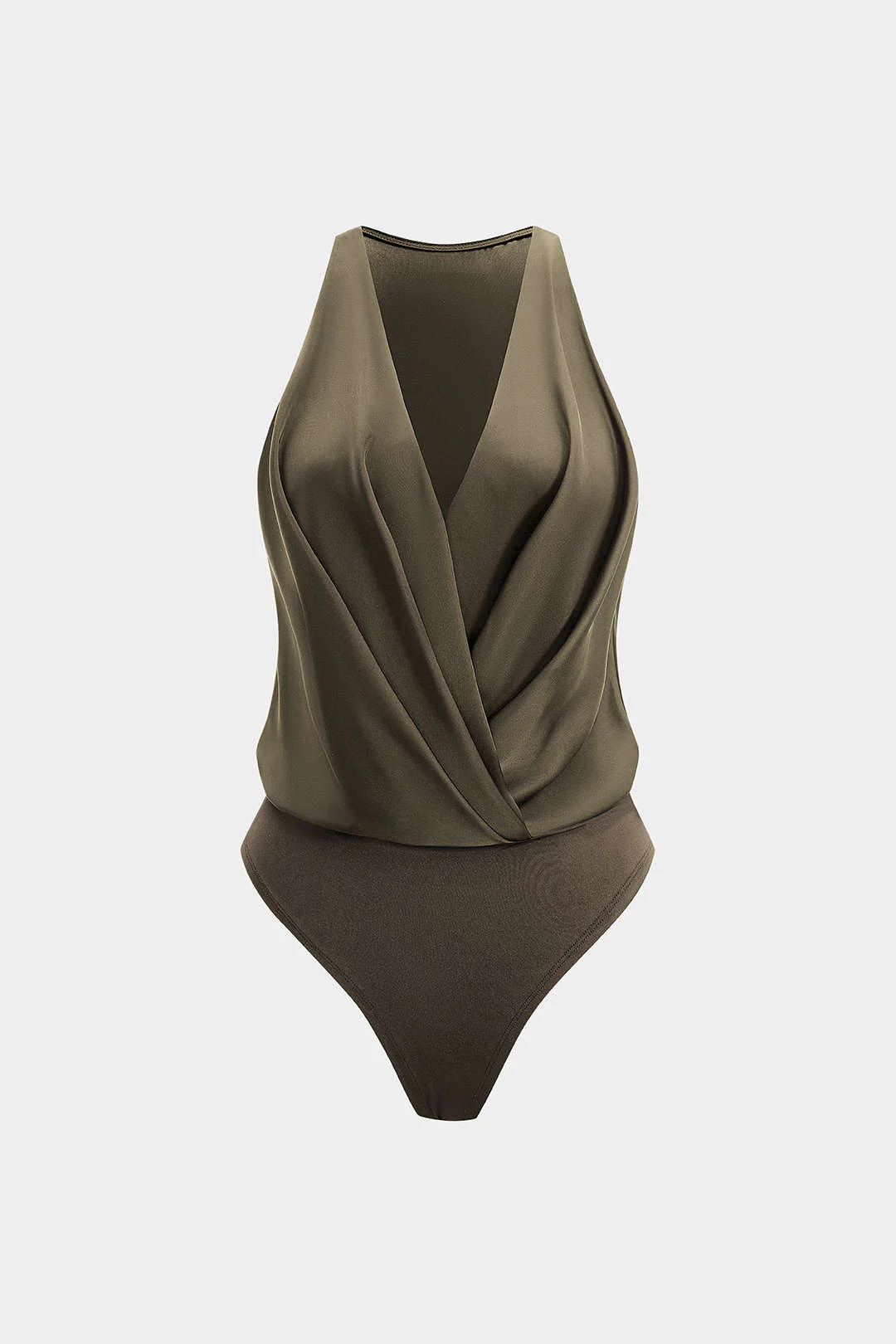 Satin Ruched Crossed Sleeveless Bodysuit - Weenar