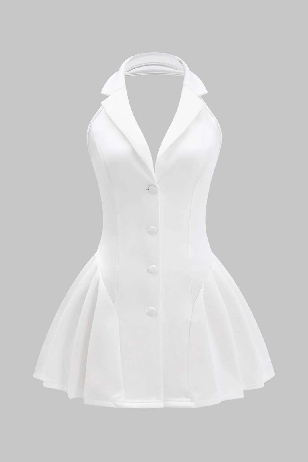 Halter Neck Button Ruffle Sleeveless Mini Dress - Weenar