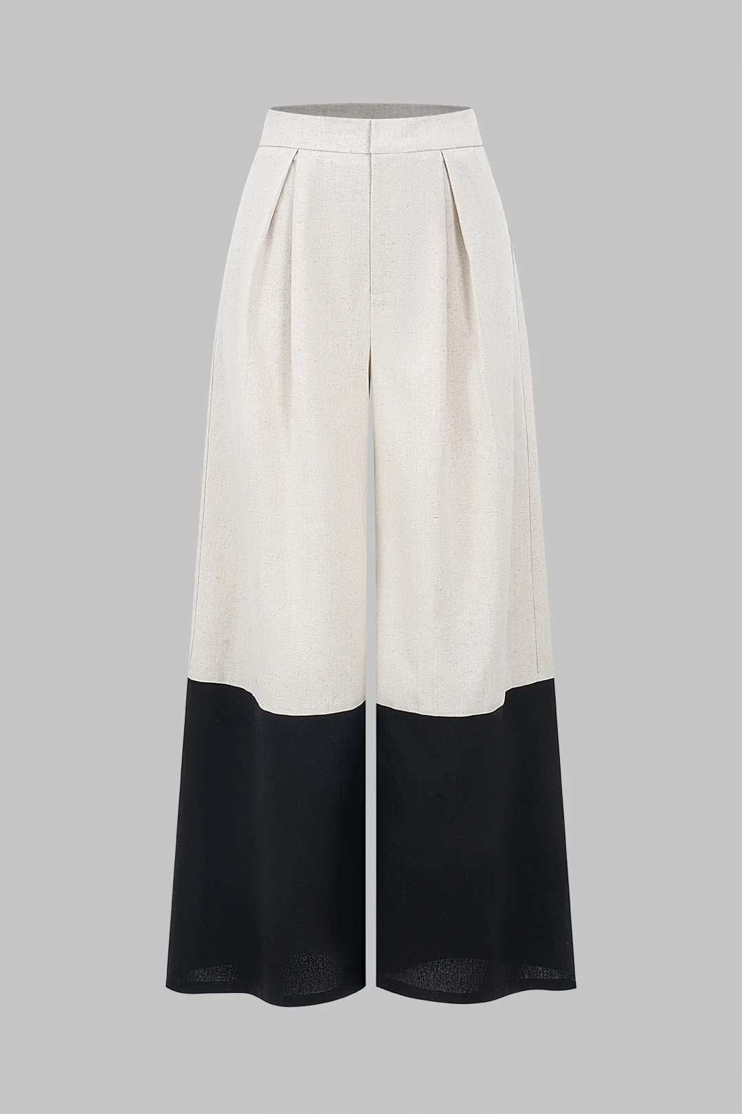 Linen High Waist Patchwork Wide Leg Trousers - Weenar