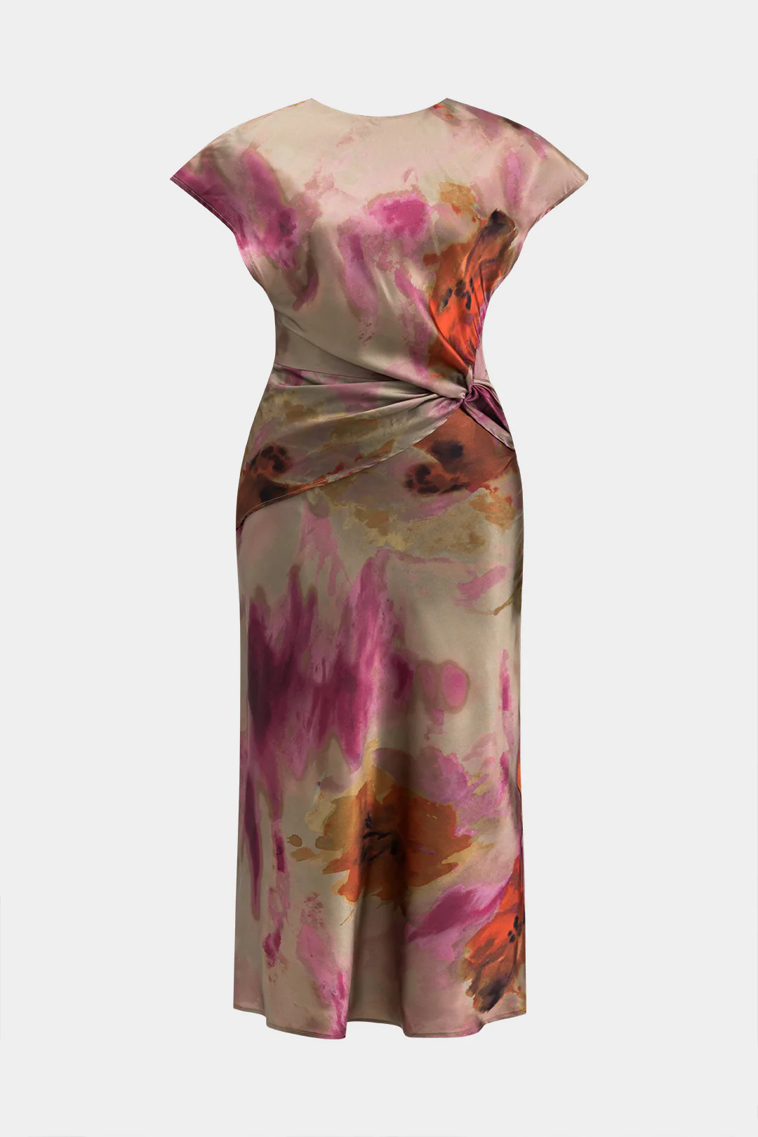 Plus Size Ombre Print Ruched Short Sleeve Midi Dress - Weenar