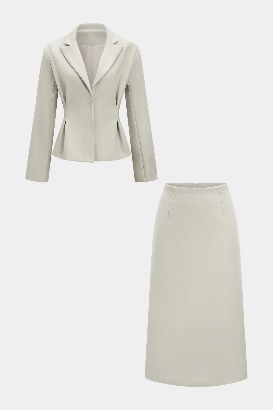 Ruched V-Neck Blazer And Zipper Skirt Set - Weenar