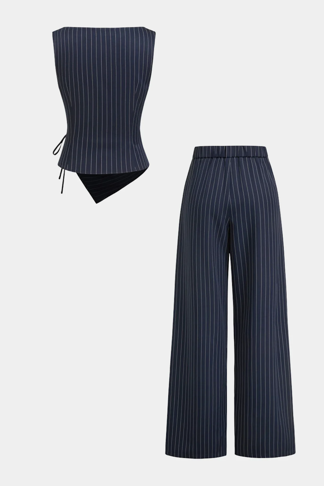 Stripes Asymmetrical Wrap Tie-Up Tank Top And Wide Leg Pants Set - Weenar
