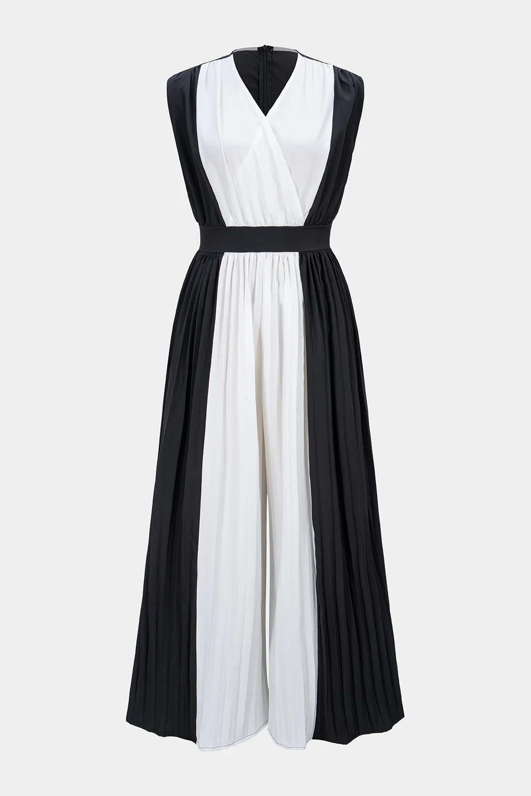 Contrast V-Neck Ruched Sleeveless Jumpsuit - Weenar