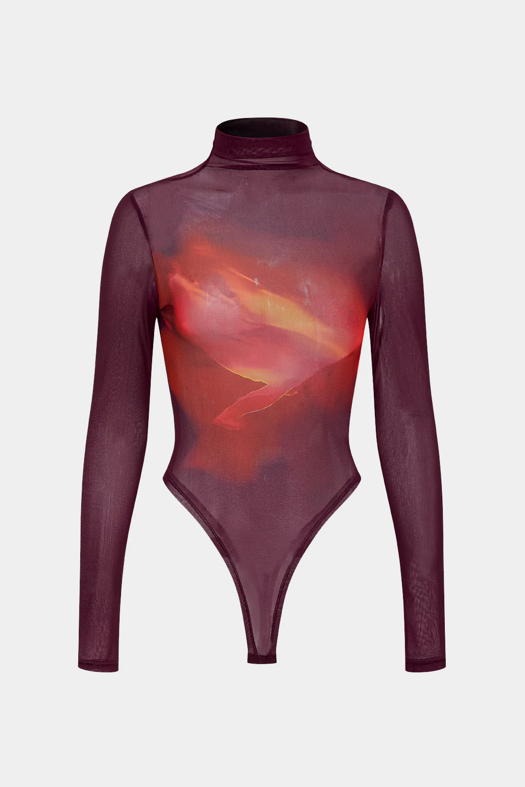 Ombre Print Mesh Long Sleeve Bodysuit - Weenar