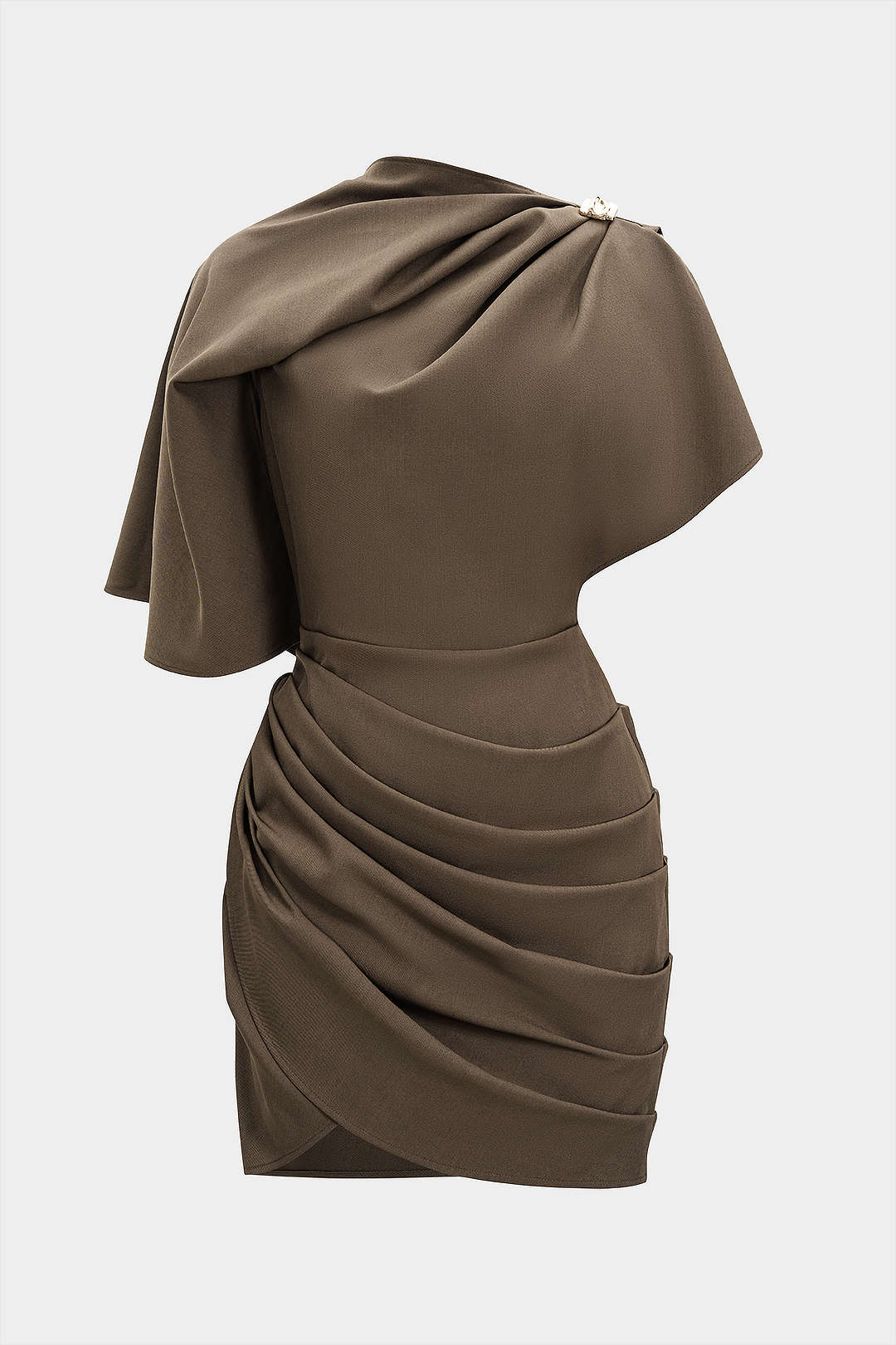 Metallic Ruched Zipper Asymmetrical Short Sleeve Mini Dress - Weenar