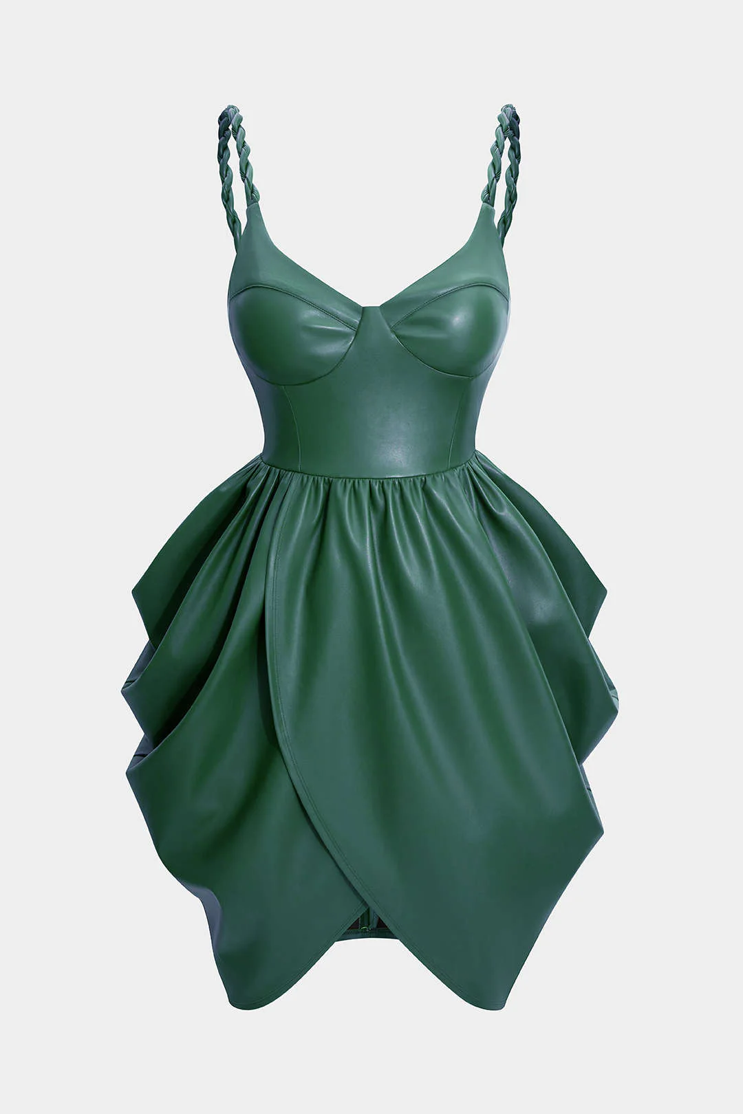 Faux Leather Ruched Twist Knot Sleeveless Mini Dress - Weenar