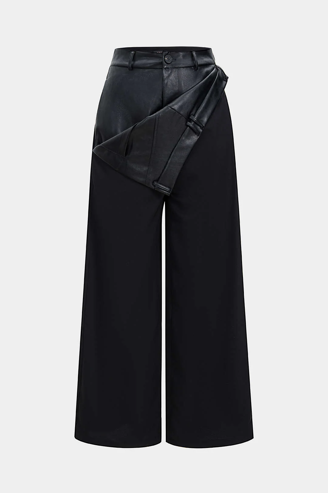 Faux Leather Patchwork Wide Leg Trousers - Weenar