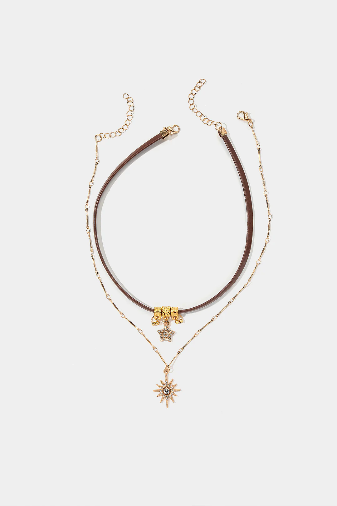 Leather Double-Layer Metallic Necklace - Weenar