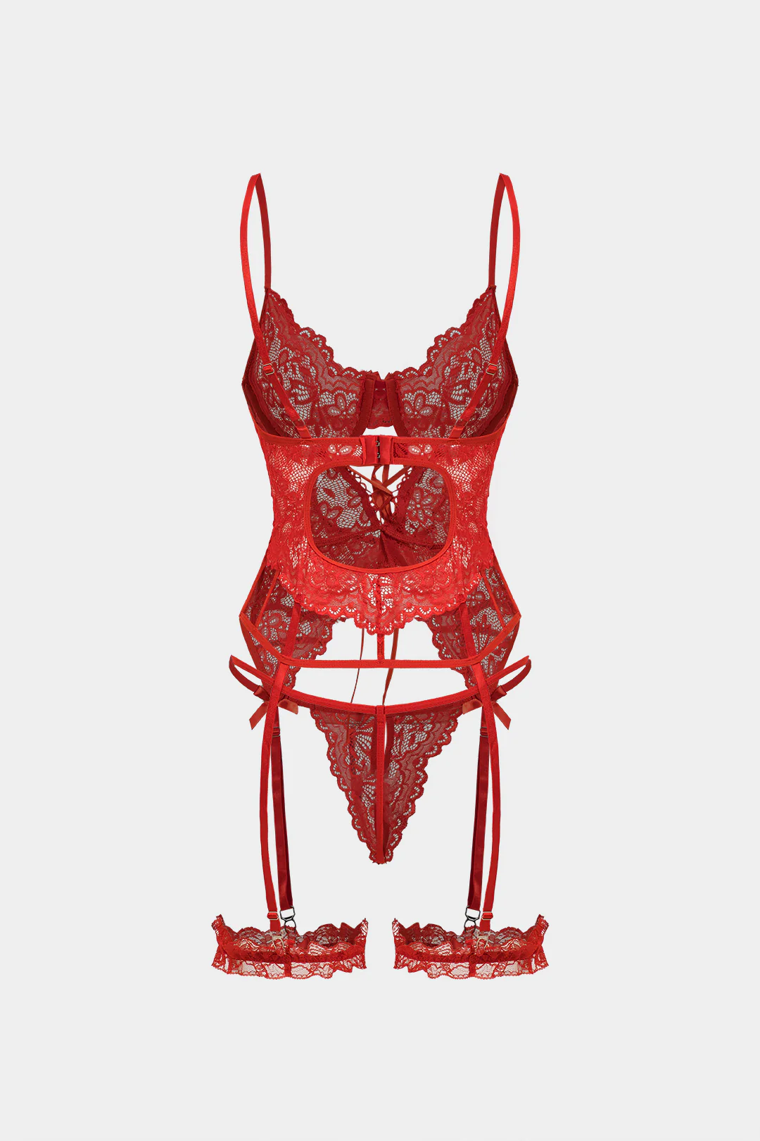 Cut Out Tie Front Backless Lingerie Garter Set - Weenar