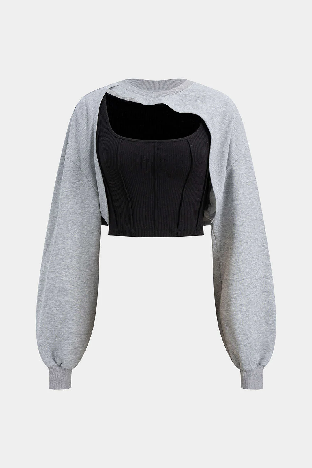 Contrast Asymmetrical Long Sleeve Sweatshirt - Weenar